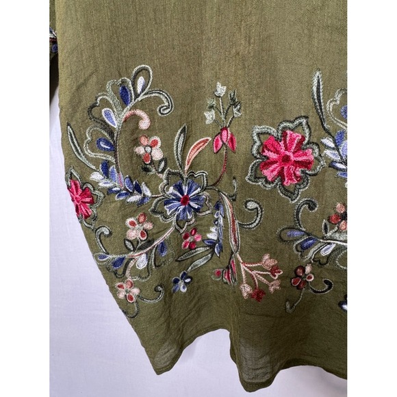 Three Bird Nest Womens Green Floral Embroidered Kimono OS Boho Indie Festival - Picture 9 of 12